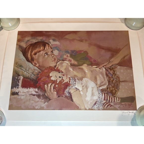 Vintage Pencil Signed Jessica Zemsky Girl And Raggedy Ann Print